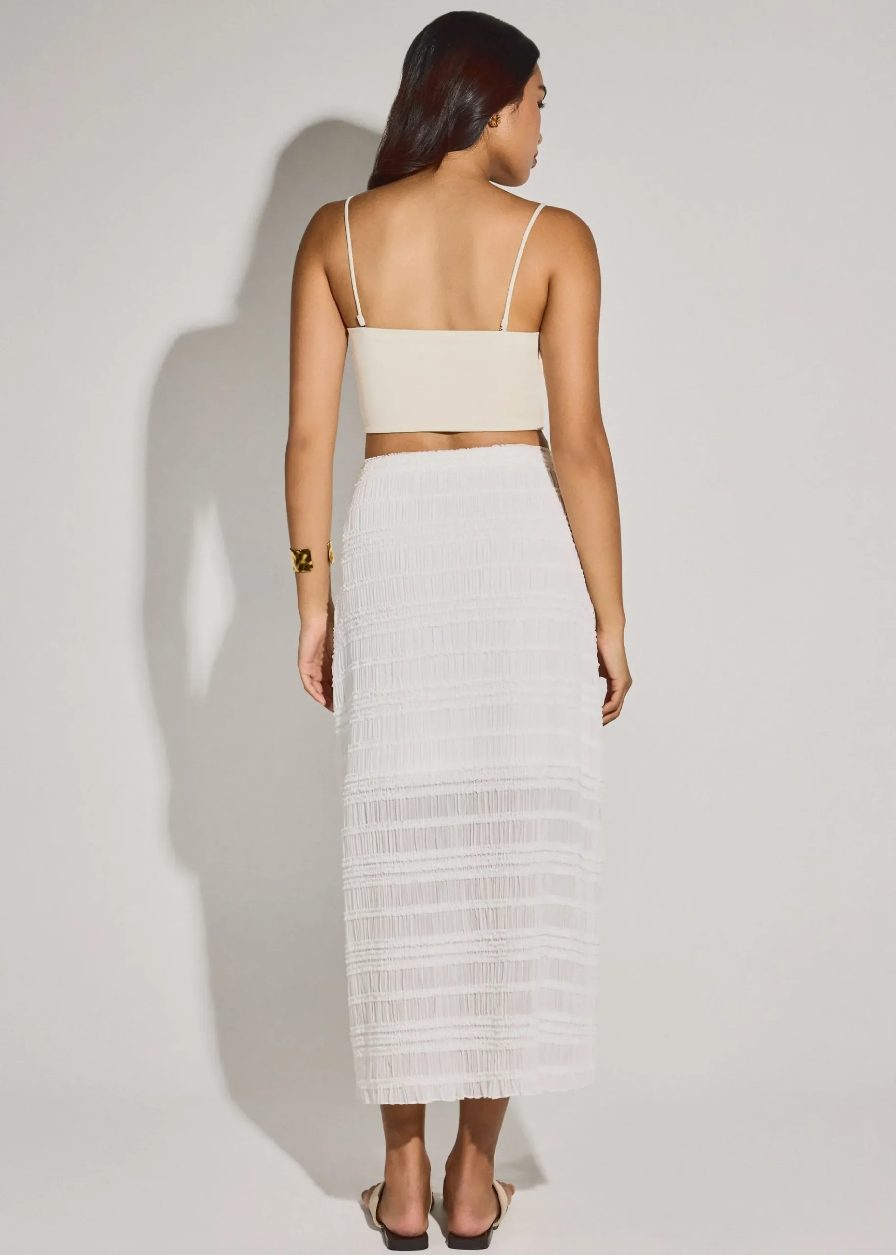 Elastic Sheer Crinkled Column Midaxi Skirt