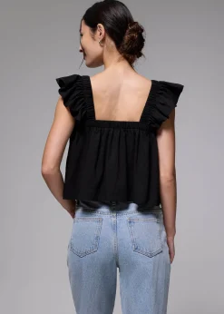 Elastic Straight Neck Ruffle Sleeve Top
