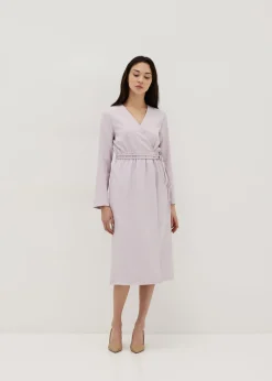 Elastic Tailored Front Wrap Midi Dress