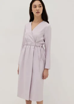 Elastic Tailored Front Wrap Midi Dress