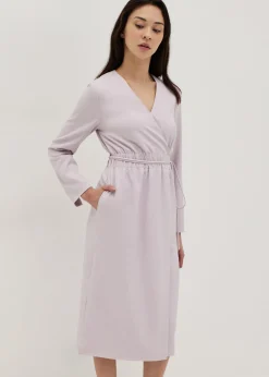 Elastic Tailored Front Wrap Midi Dress