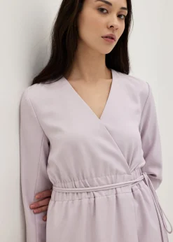 Elastic Tailored Front Wrap Midi Dress