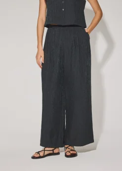 Elastic Textured Lyocell Mid Waist Straight Leg Pants