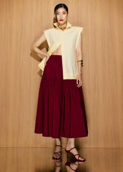 Elastic Tiered High Waist Flare Midaxi Skirt