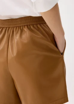 Elastic Vegan Leather High Waist A-line Shorts