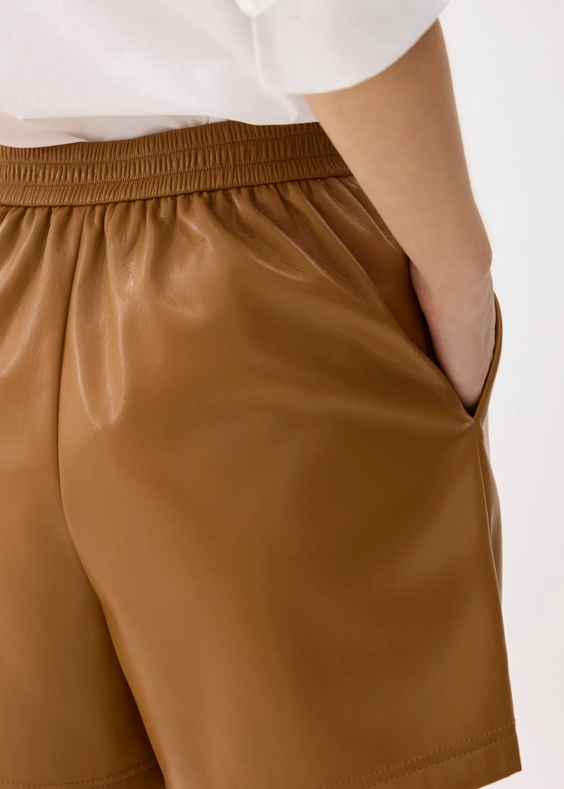 Elastic Vegan Leather High Waist A-line Shorts