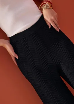 Elastic Wavy Knit Straight Leg Pants