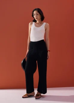 Elastic Wavy Knit Straight Leg Pants