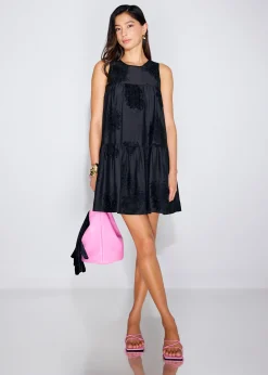 Embroidered Tiered Round Neck Swing Mini Dress