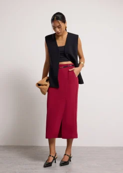 Emily Tailored Crepe Side Slit Column Midaxi Skirt