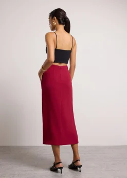 Emily Tailored Crepe Side Slit Column Midaxi Skirt