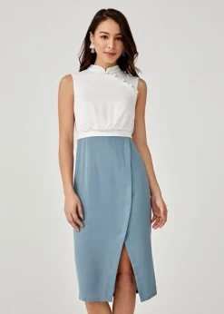 Enyana Mandarin Collar Midi Dress