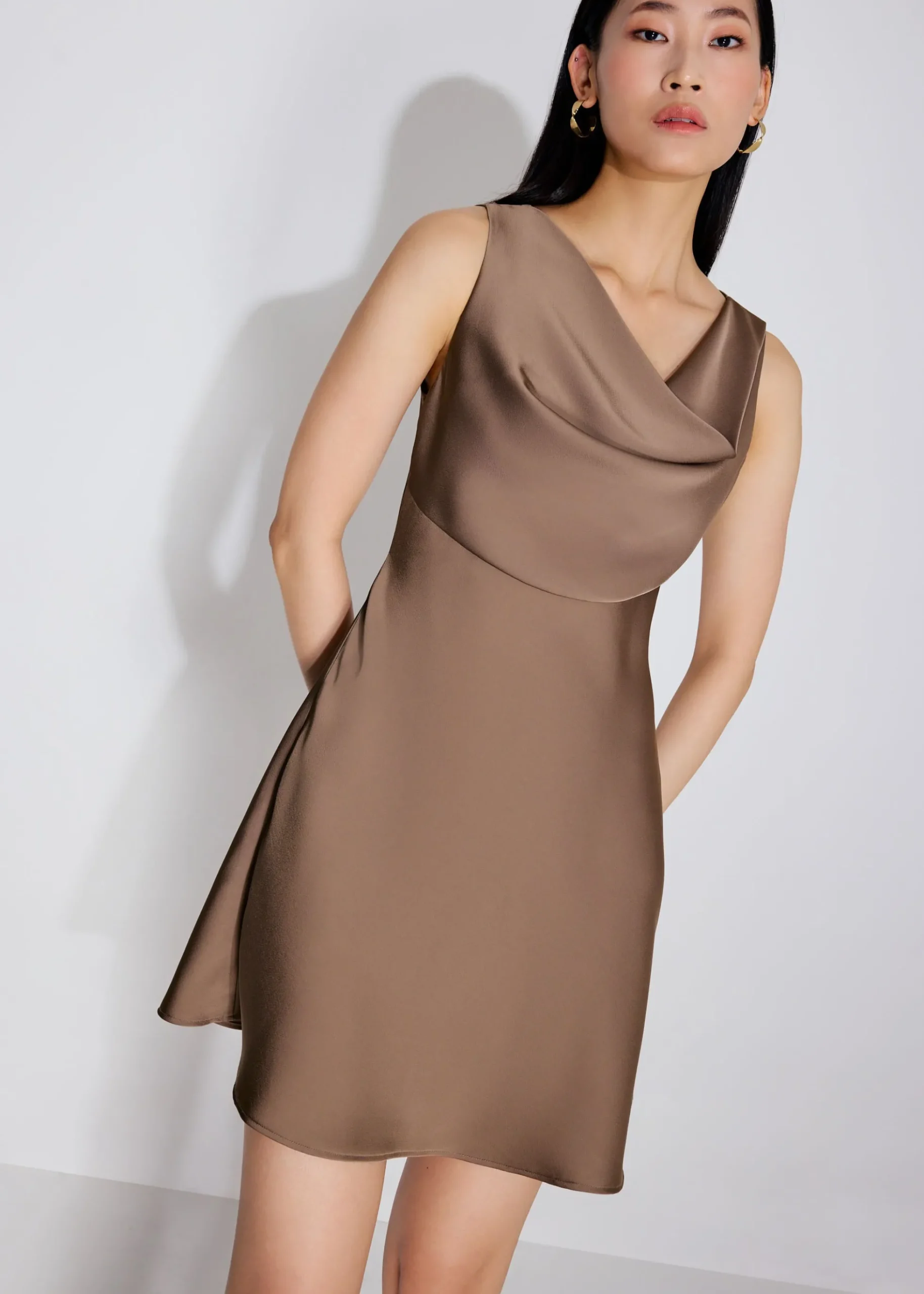 Erin Satin Cowl Neck A-line Mini Dress