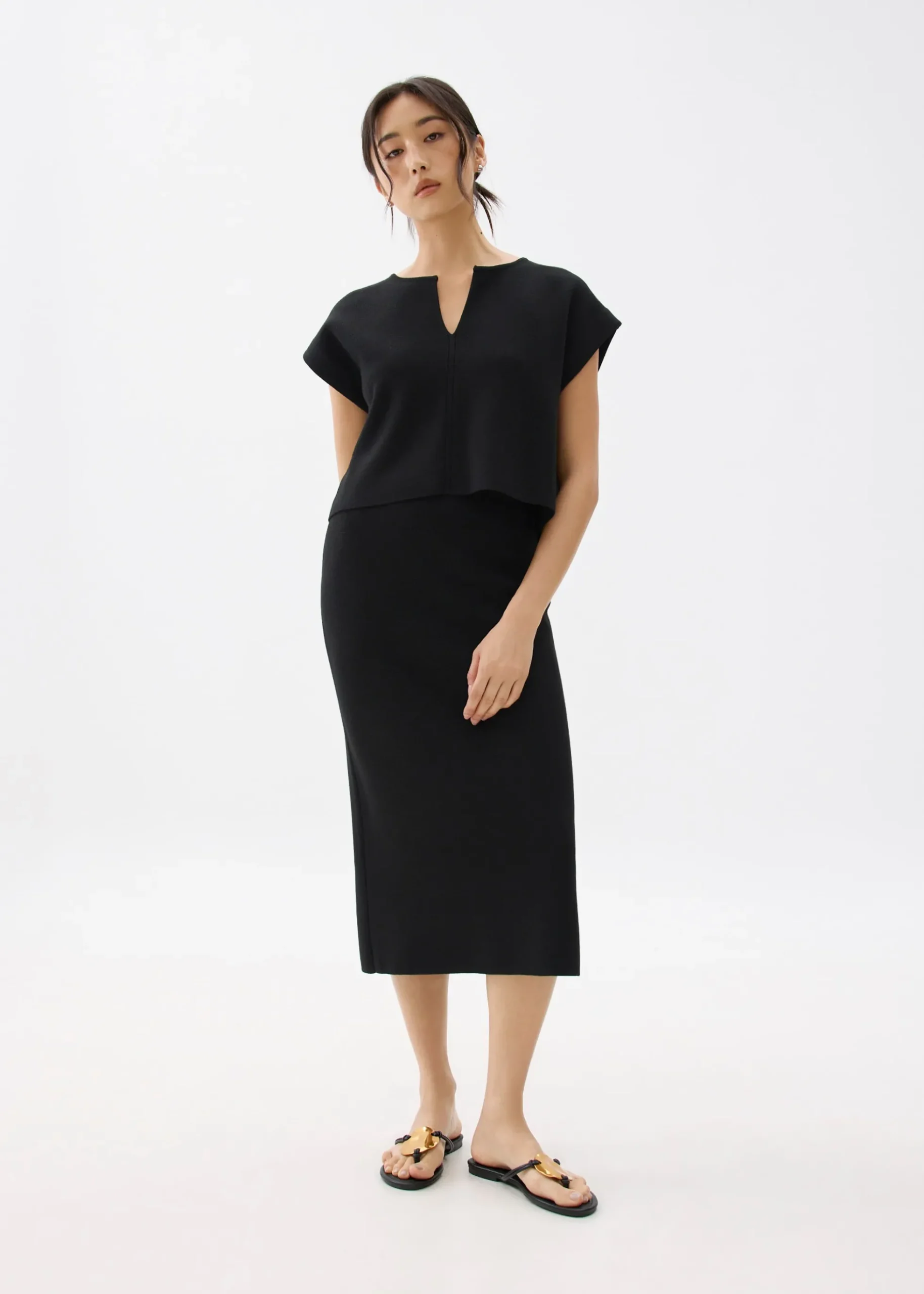 Esha Elastic Knit Column Midi Skirt