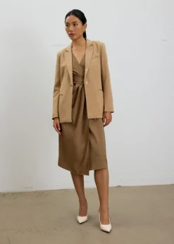 Eun V-neck Wrap Column Midi Dress