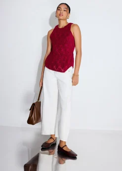 Faye Textured Asymmetric Hem Round Neck Top