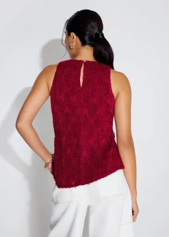 Faye Textured Asymmetric Hem Round Neck Top
