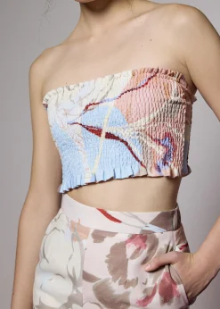 Fitted Crop Tube Top in Tossed Blooms