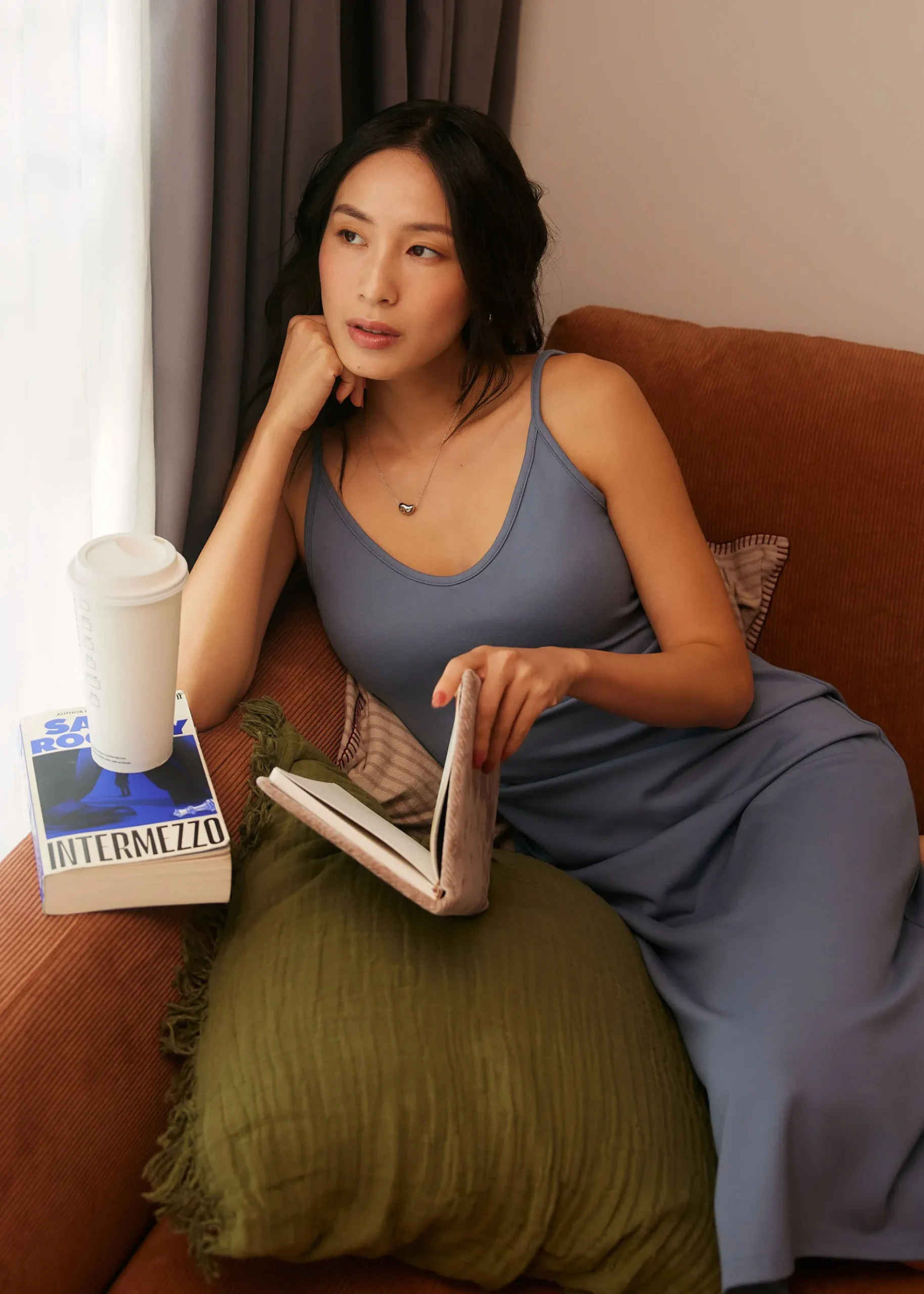 Fitted V-neck Jersey Midaxi Dress