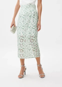 Floral Broderie Pencil Midaxi Skirt