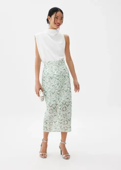 Floral Broderie Pencil Midaxi Skirt