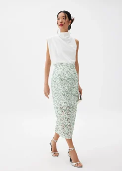 Floral Broderie Pencil Midaxi Skirt