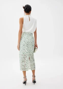 Floral Broderie Pencil Midaxi Skirt