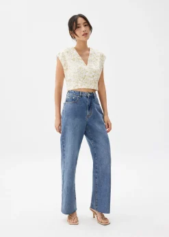 Floral Broderie V-neck Crop Top