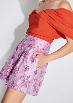 Floral Jacquard High Waist Shorts