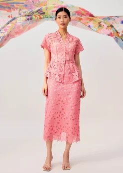 Floral Lace Column Midi Skirt