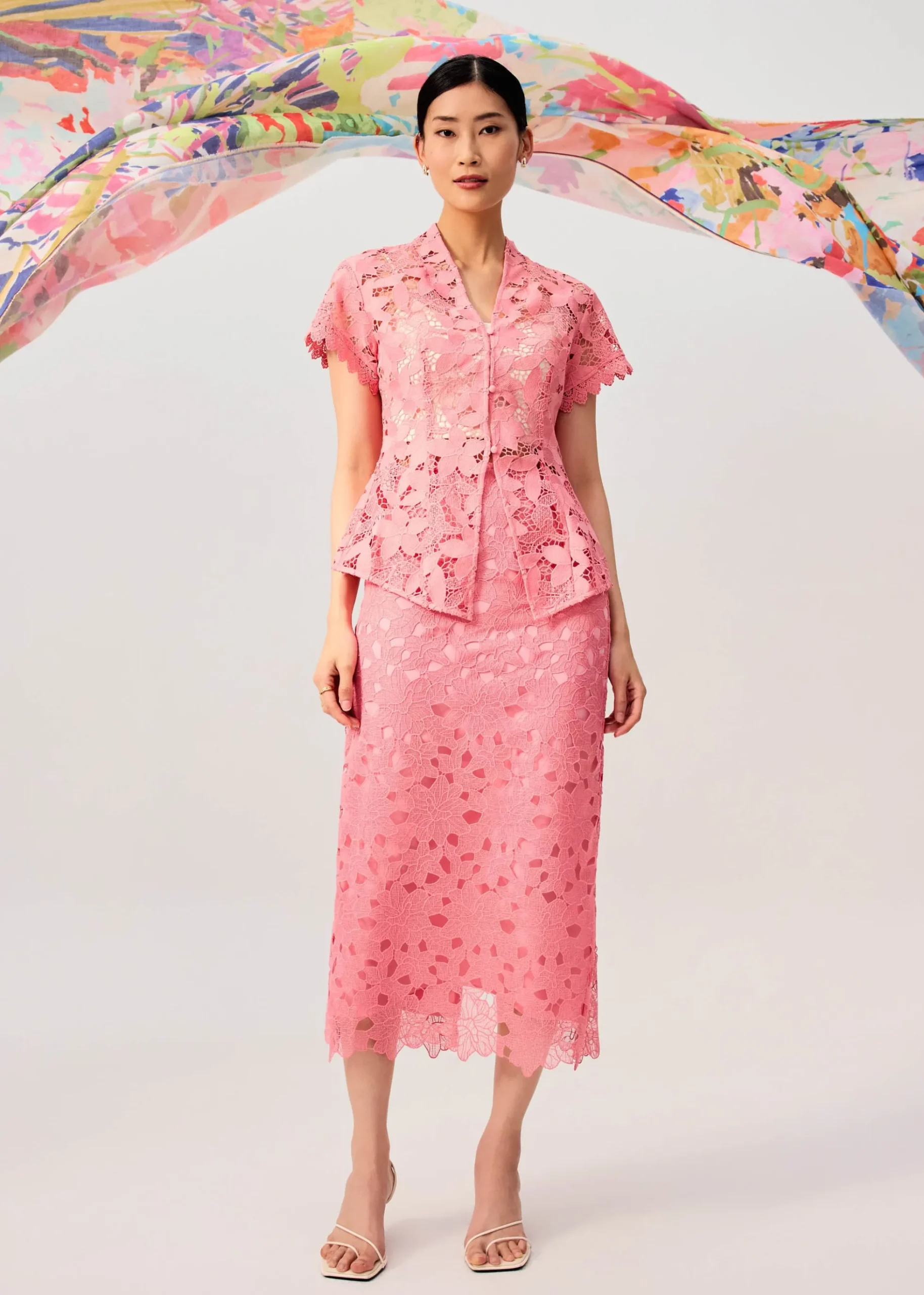 Floral Lace Column Midi Skirt