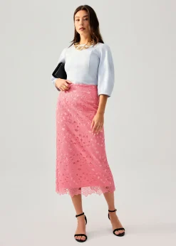 Floral Lace Column Midi Skirt