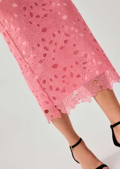 Floral Lace Column Midi Skirt