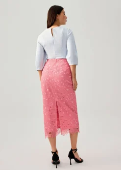 Floral Lace Column Midi Skirt