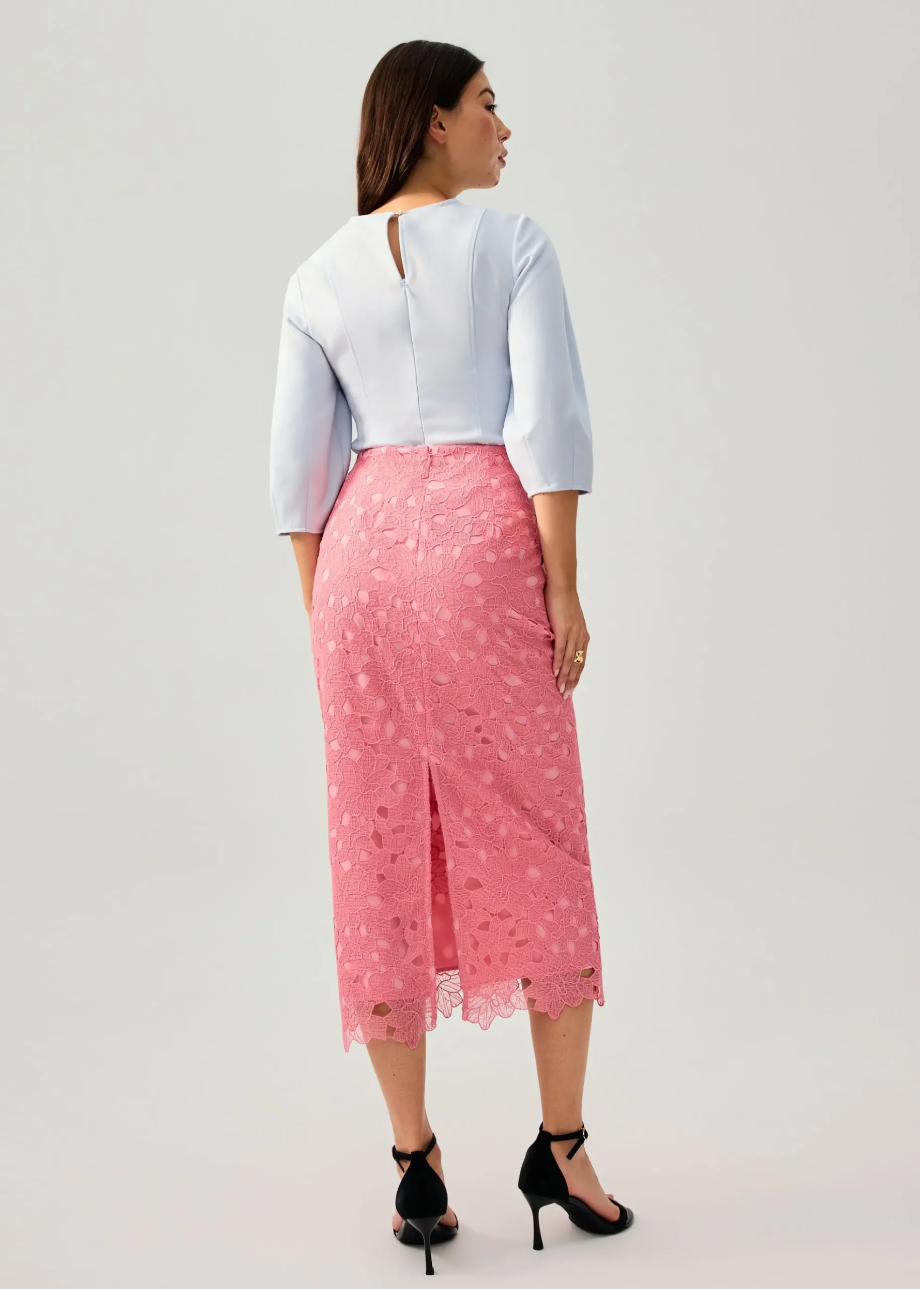 Floral Lace Column Midi Skirt