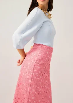 Floral Lace Column Midi Skirt