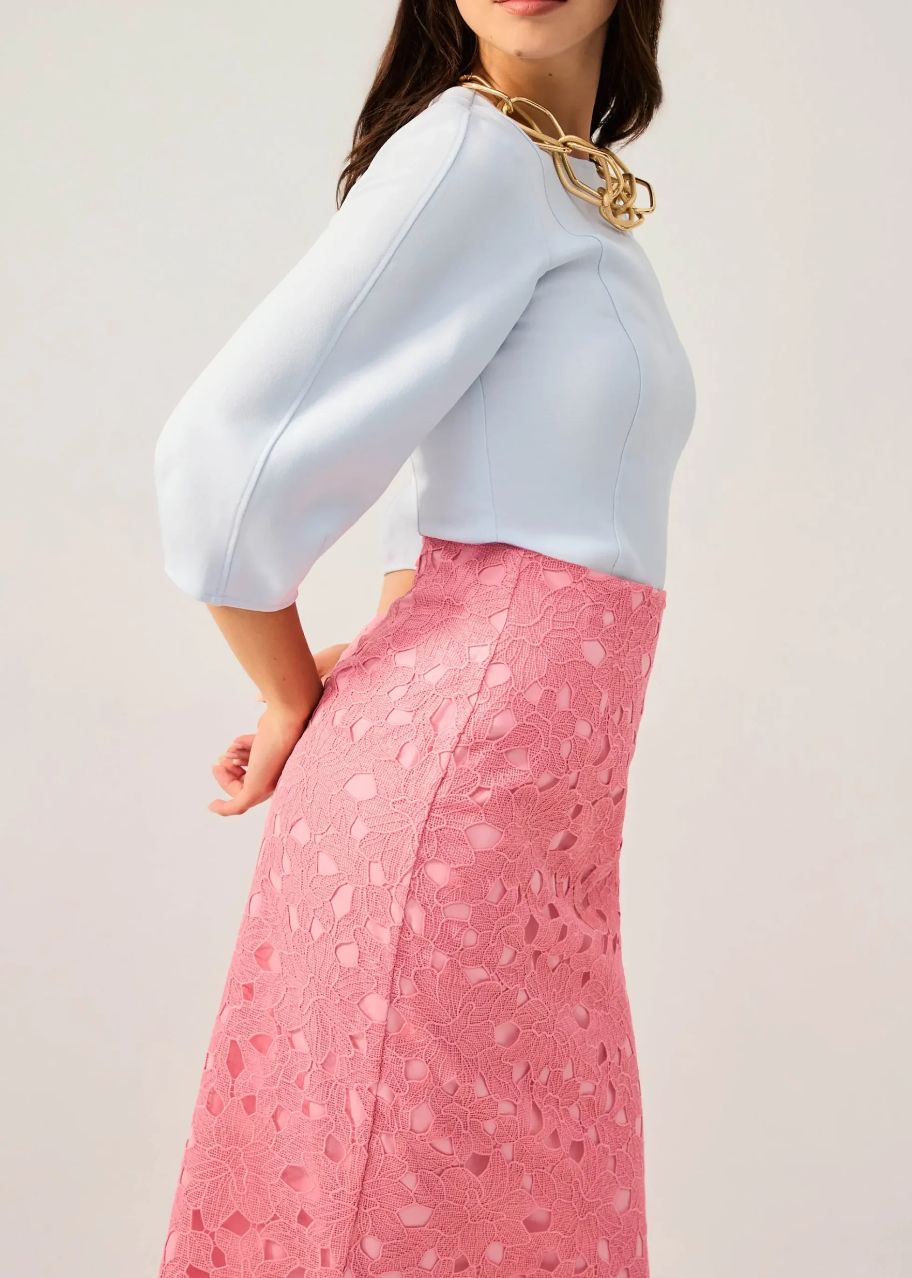 Floral Lace Column Midi Skirt