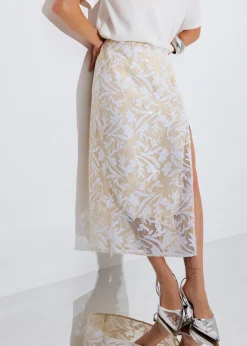 Floral Sequin High Waist Side Slit Column Midaxi Skirt