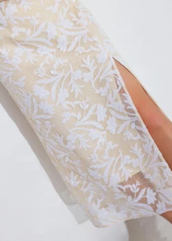 Floral Sequin High Waist Side Slit Column Midaxi Skirt