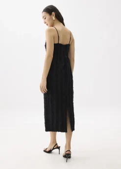 Fray Straight Neck Column Midaxi Dress