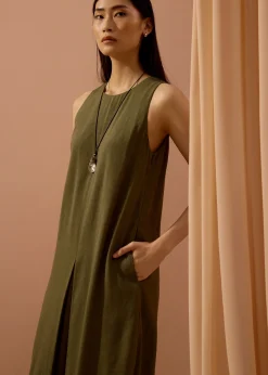Front Box Pleat Column Midaxi Dress