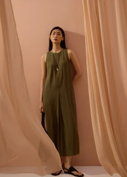Front Box Pleat Column Midaxi Dress