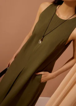Front Box Pleat Column Midaxi Dress
