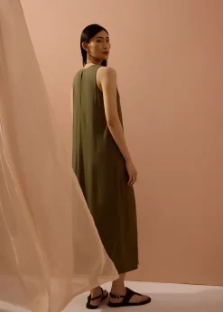 Front Box Pleat Column Midaxi Dress