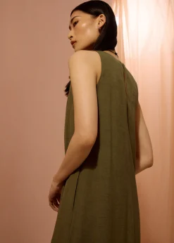 Front Box Pleat Column Midaxi Dress