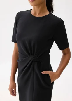Front Twist Column Midi Dress