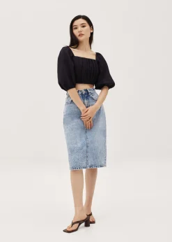 Galia Padded Linen Ruched Top
