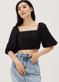 Galia Padded Linen Ruched Top