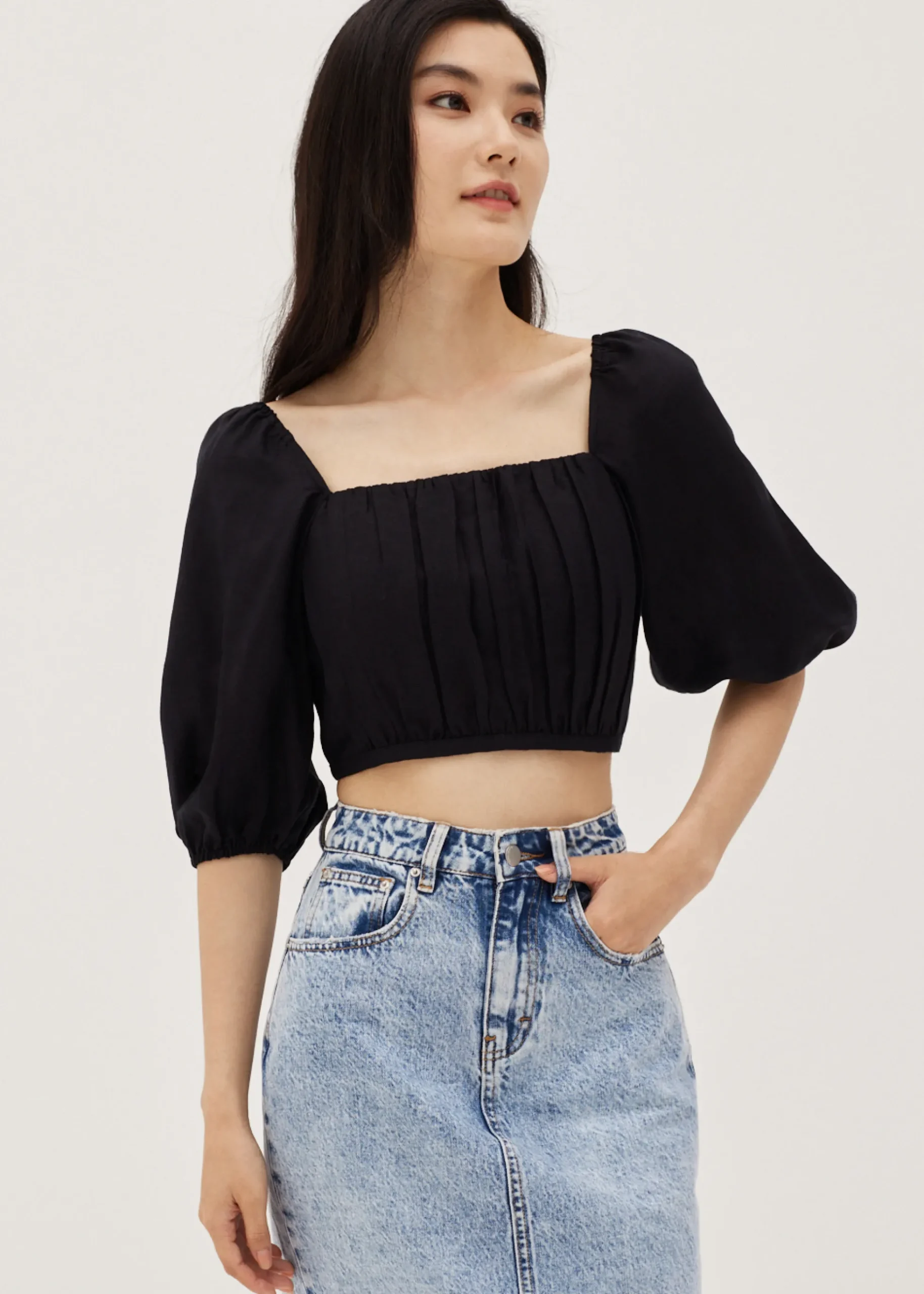 Galia Padded Linen Ruched Top