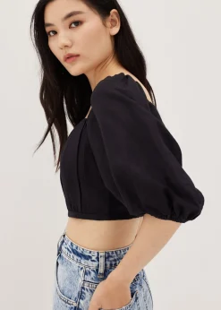 Galia Padded Linen Ruched Top